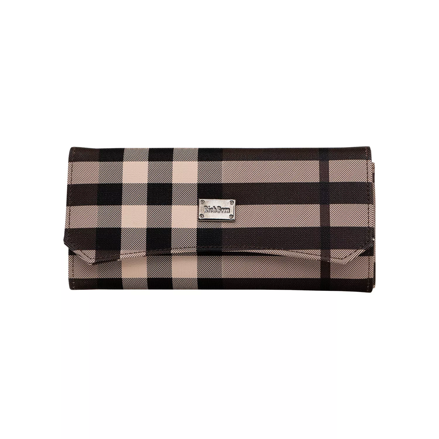 Richborn Classic Check PU Wallet for Women – Stylish PU Leather Ladies Long Clutch Purse with Multiple Card Slots, Cash Organizer, Travel Wallet & Fashion Accessory