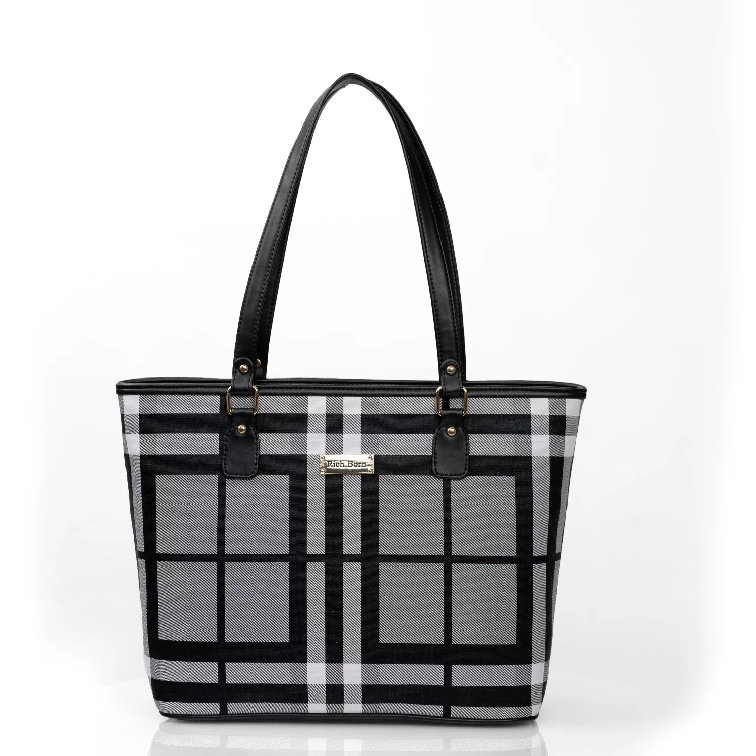 Richborn Fashionable Checkered PU Leather Ladies Tote Bag - Luxurious Style