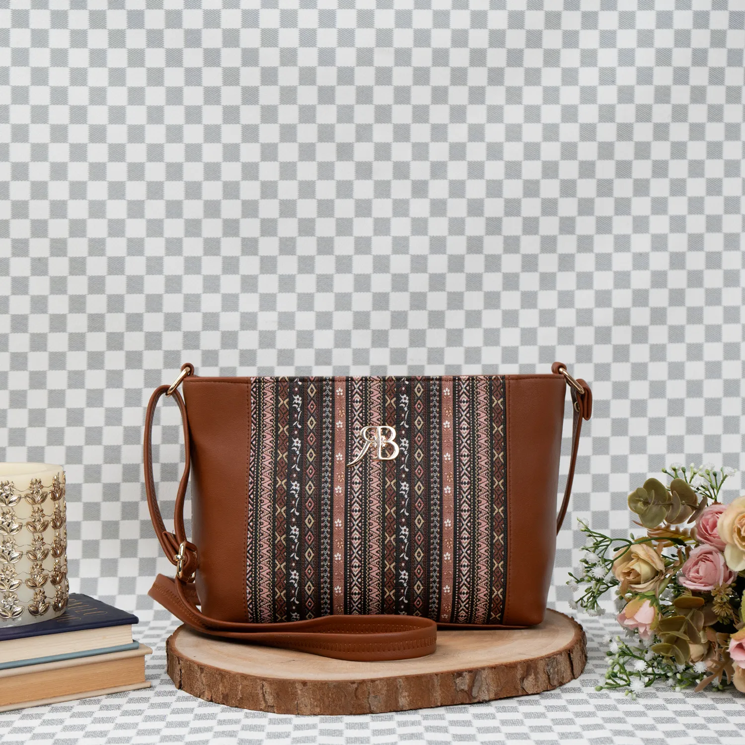 RICHBORN BohoWeave Women Sling Bag Premium Vegan Leather | Boho Pattern Crossbody Bag for Daily Use