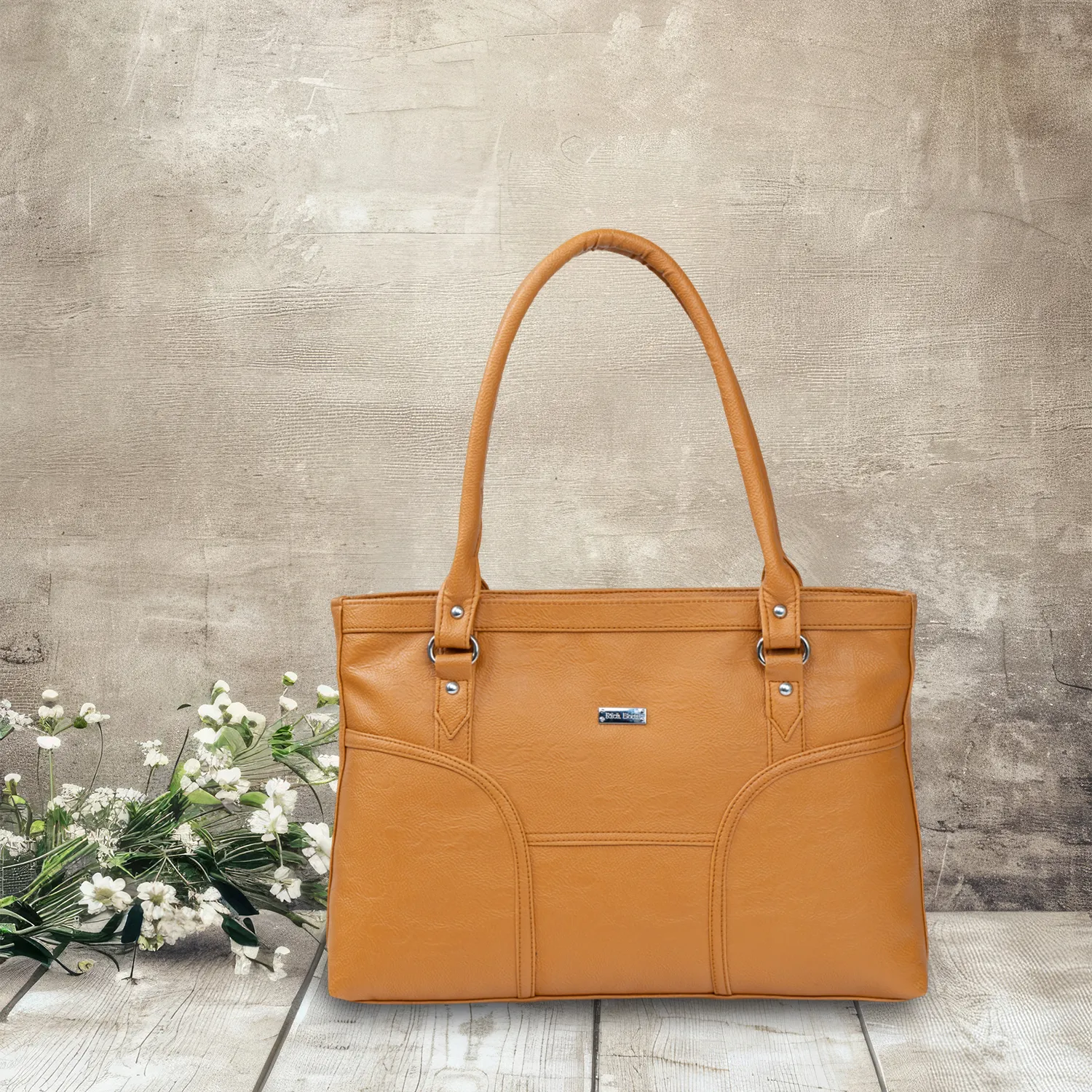 Buy RICHBORN Curved Panel Tan Handbag – Women’s PU Office Tote Bag