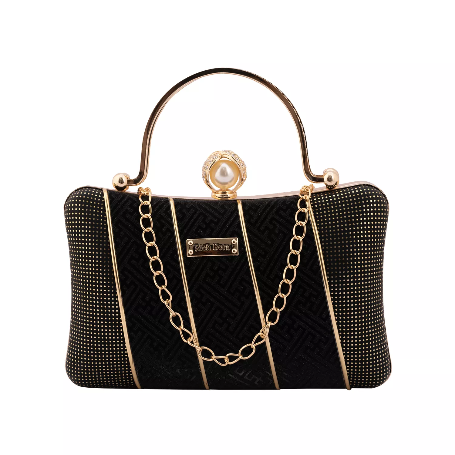 Richborn Luxe Evening Clutch with Elegant Chain Detail – Premium PU Leather Designer Handbag for Women | Stylish Party Purse | Wedding Clutch Bag | Ladies Sling Evening Bag